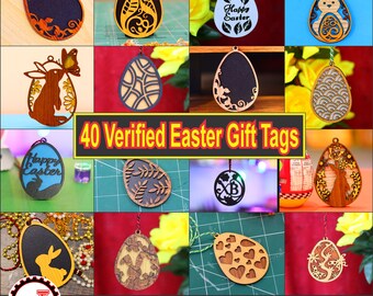Laser geschnittene Osterkorb Geschenkanhänger SVG Bundle, 40 Hase und Ei Ornamente Dekoration