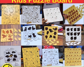 Laser geschnitten Kinder Puzzle-Datei-Bundle, Lernpuzzles Spielzeug, Jigsaw Puzzle svg (Digitaler Download)