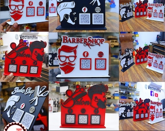 Laser Cut Barber Shop & Salon QR Code Stand SVG, Scan to Pay Display Sign