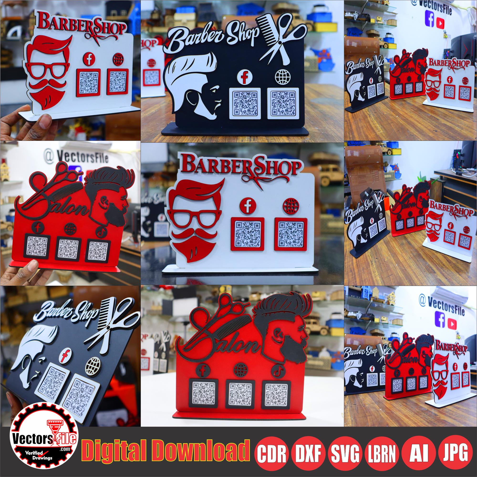 Laser Cut Barber Shop & Salon QR Code Stand SVG, Scan to Pay Display ...