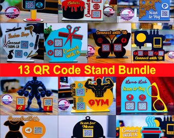 13 Laser Cut QR Code Stand Bundle SVG Business QR Display Scan to Pay
