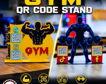 Kit Personalizado de Suporte com Código QR para Academia, Placa de Exibição de QR Code para Redes Sociais, Conecte-se Conosco