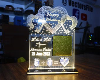 Laser geschnittene 3D Illusion Lampe und Fotorahmen Liebe SVG | Acryl LED Lampendatei