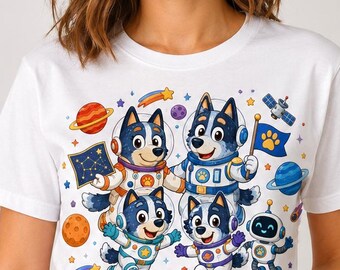 Blue Heeler rymdäventyr SVG PNG | Söt astronautvalpdesign | Sublimeringsfil för barn-T-shirtmugg | Cricut digital nedladdning