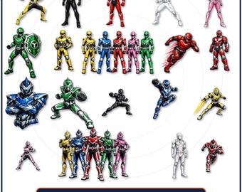 20 Ranger Hero  Bundle, Superhero Clipart, Transparent PNG, 300 DPI, Sublimation, DTF, T-Shirt, Mug, Tumbler, Cricut Download