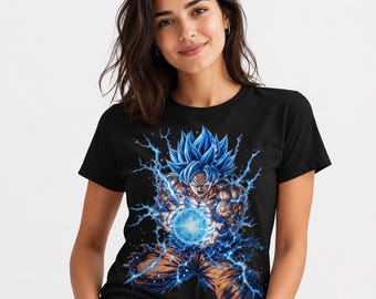 Blue Energy Anime Warrior PNG, Lightning Fighter Clipart, Manga T Shirt Design, Transparent PNG, DTF Sublimation Download