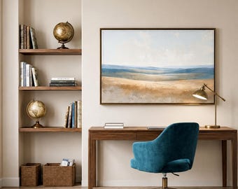 Neutral böljande kullar landskap väggkonsttryck, stämningsfull jordfärgad abstrakt målning, beige guld rustik dekor, TV-konst, digital nedladdning