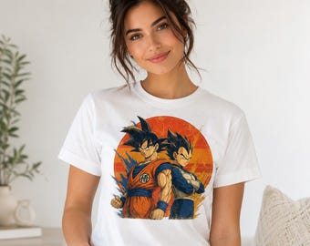 Vintage Goku Vegeta PNG, Retro Saiyan Rivals T Shirt Design, Anime Sublimation DTF Download, Distressed Manga Graphic, 300 DPI