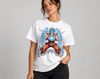 Blue Hair Anime Warrior PNG, Electric Energy Fighter Clipart, Manga Martial Artist, DTF Sublimation Design, Commercial Use