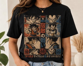 Goku vs Vegeta PNG, Dragon Ball Z Anime Shirt Design, Vintage Manga Graphic, Saiyan Battle Sublimation, 300 DPI Digital Download