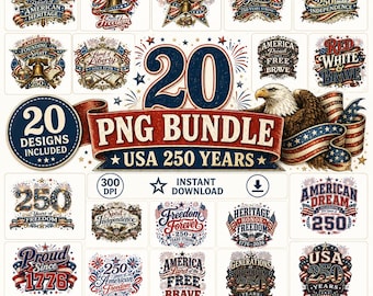 USA:s 250-årsjubileum PNG-paket, 20 patriotiska örn clipart-designer, 4 juli, självständighetsdagen, Amerika 250, Cricut sublimerings-T-shirt