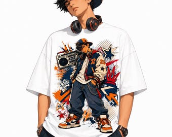 Retro Anime Streetwear Boy PNG | Urban Skater Graphic | Anime T Shirt Design | 300 DPI Transparent PNG | Sublimation Dtf  Print
