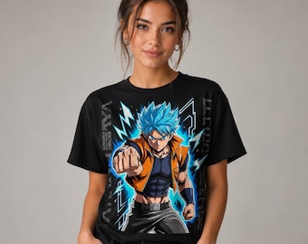 Anime Fighter PNG, Blue Hair Warrior Clipart, DTF Sublimation Design, 300 Dpi Transparent PNG, Commercial Use