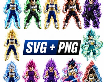 20 Dragon Ball Z SVG PNG Bundle, Vegeta  Anime Clipart,  Cricut Sublimation DTF Files, Transparent Background