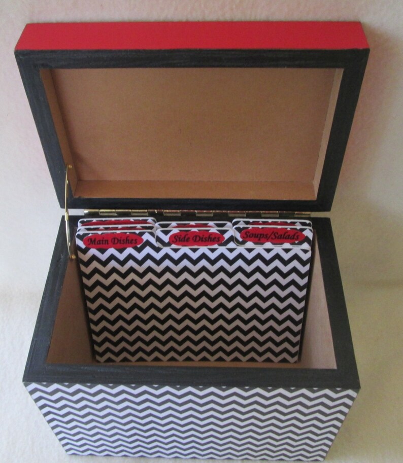5x7 recipe box red and black chevron large personalized etsy 5x7 recipe box