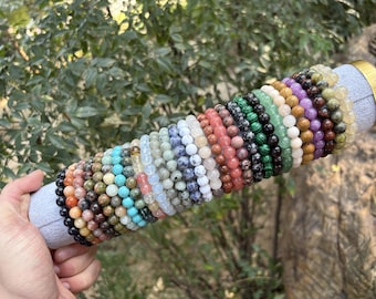 Natural Crystal Beaded Bracelet Handmade Gemstone Stretch Bracelet Minimalist Jewelry Gift for Her Everyday Wear