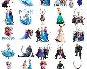 Frost PNG-paket, Frost Clipart, Anna Elsa Olaf PNG, Prinsessa Tecknade PNG-bilder, Frost Födelsedag Clipart, Digital Nedladdning