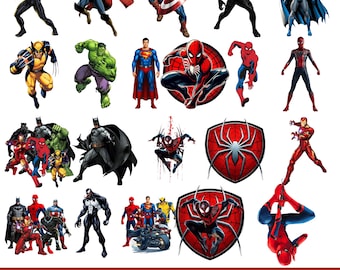 Superhjältar PNG-paket, superhjälte-clipartset, PNG-filer, digital nedladdning