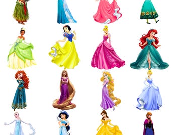 Prinsessor PNG Clipart-paket, prinsesstecknade PNG-bilder, födelsedagstema prinsessor Clipart-set, transparent bakgrund, digital nedladdning