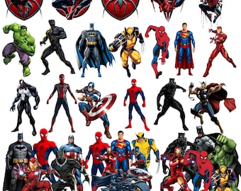 Superhjältar PNG-paket | Superhjälte Clipart-set | Spider-Man digital nedladdning | Direkt nedladdning | Utskrivbart hjältepaket