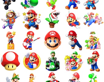 Super Mario PNG Clipart-paket, födelsedagsfestdesigner, Mario Bros digital nedladdning, gör-det-själv-festdekorationer, högupplösta PNG-filer