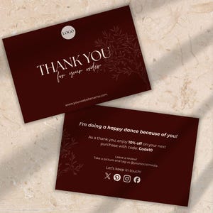 Luxury Maroon Thank You Card Template | Editable Canva Purchase Insert | Minimal Boutique Branding