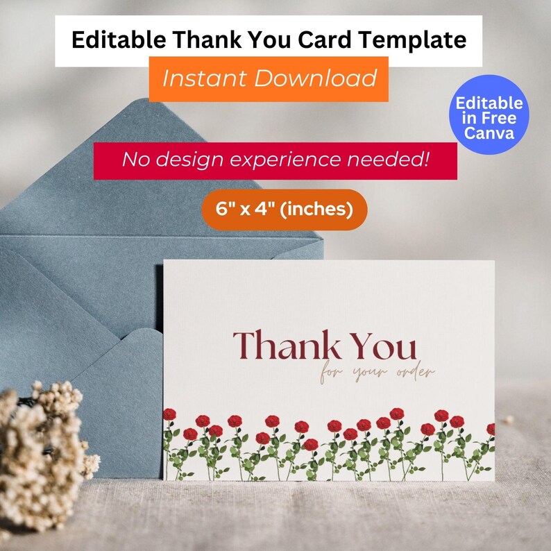 Editable Floral Thank You Card – Canva Template for Small Business ...