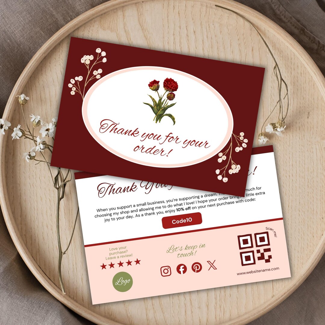 Floral Thank You Card Template | Editable Botanical Design (digital ...