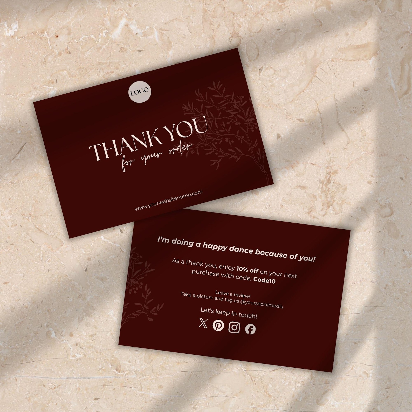 Luxury Maroon Thank You Card Template | Editable Canva Purchase Insert ...