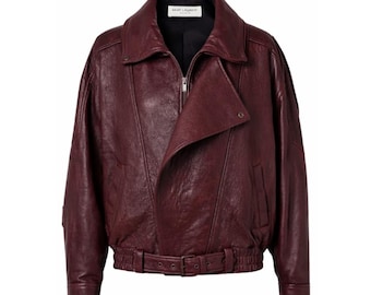 Burgunder Eclipse Asymmetrische Lederjacke - Vintage Luxe Statement Piece
