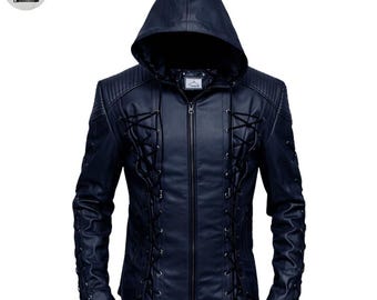 Midnight Corsair Hooded Jacket – Lacebound Navy Leather Armor