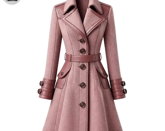 Rosewood Grace Mantel - Prinzessin Flare Jacke aus Wolle und Leder mit Gürtel