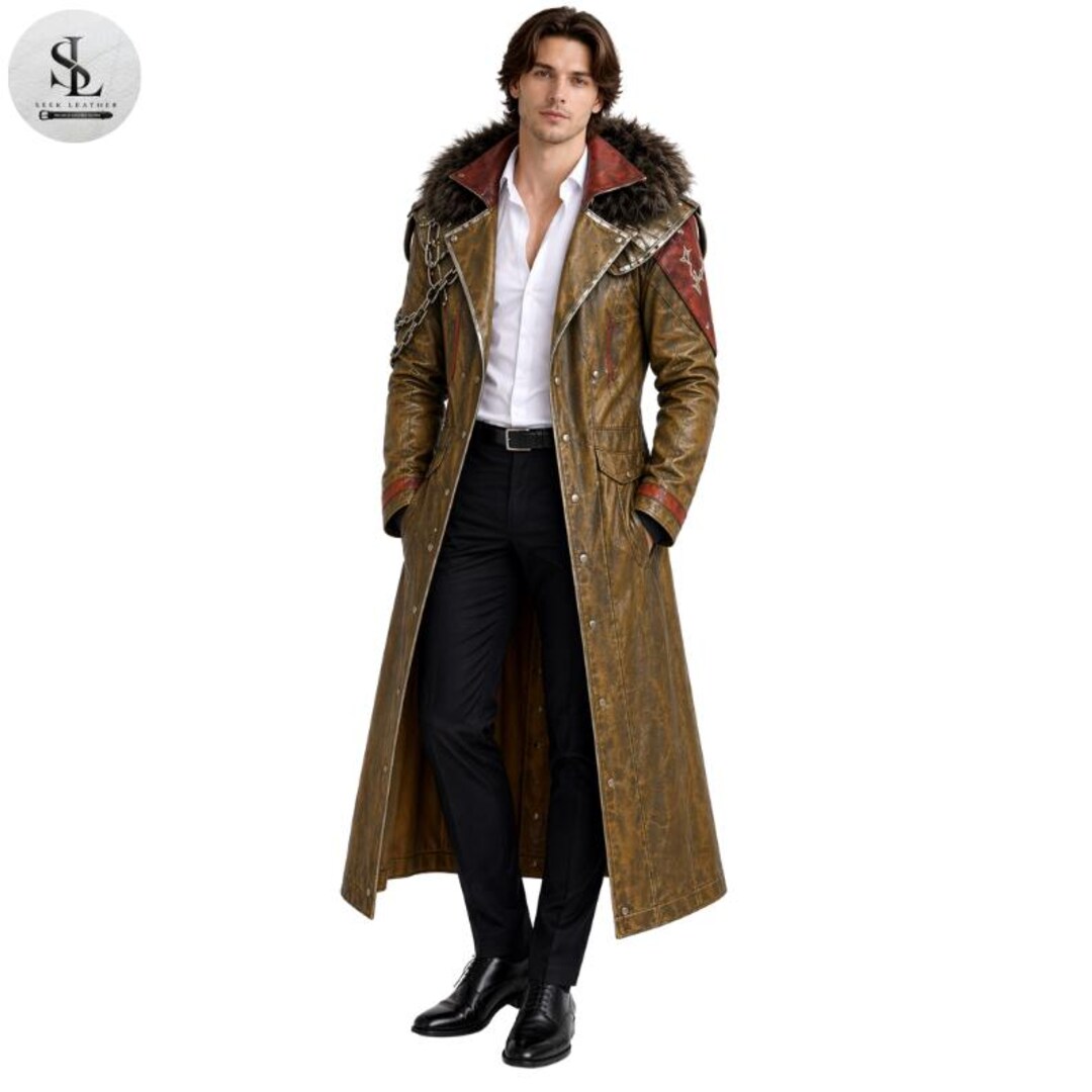 Wasteland Monarch Leather Duster – Post-apocalyptic Fur Hood Survival ...