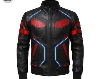 Neon Vanguard Leather Jacket – Cyberpunk LED Style Futuristic Moto Armor