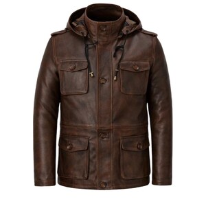 Abrigo Heritage Ember Duffle de cuero marrón con cierre de palanca, hecho a mano.