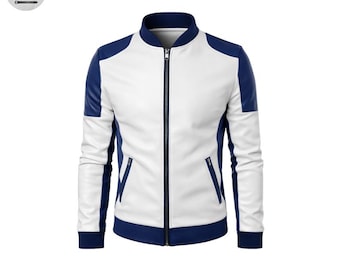 Arctic Pulse Blue & White Leather Racer Jacket