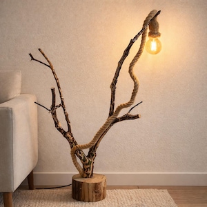Lámpara de pie Artesanal de Madera – Pieza Única y Natural