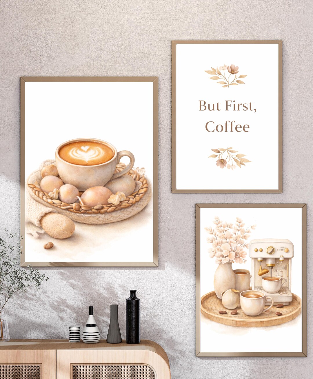 set of 8 kitchen prints, coffee print set, fork spoon... Boho Coffee Print Set, Neutral Beige Kitchen Decor (digital Download ...
