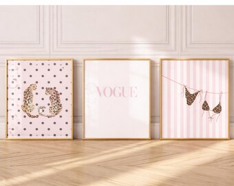 Pink Leopard Vogue Art Prints, Girly Room Decor