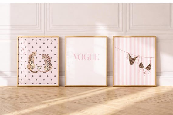 Pink Leopard Vogue Art Prints, Girly Room Decor