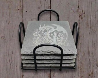 Disney Villains Engraved Slate Coasters - Set of 4 with Holder