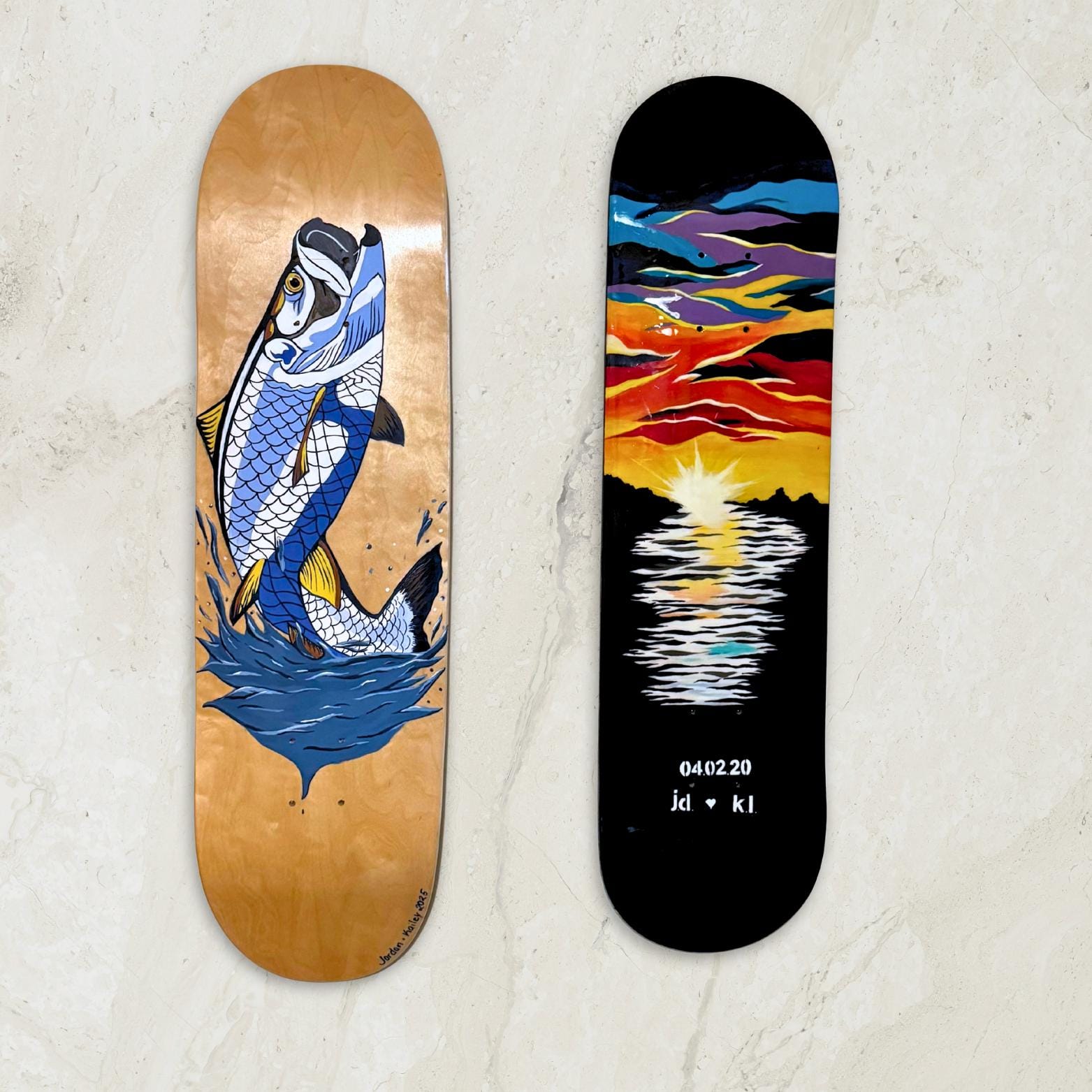 Peinture Murale Personnalisée Skateboard – Flammes Classiques, Art Abstrait Fait Main