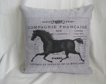 French Horse Advertisement Decor Pillow