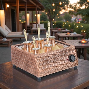 Traditional Handcrafted Copper Sand Coffee Maker Machine – 5 Coffee Pots – 1000W, 110–220V – Authentic Turkish Coffee with Rich Foam