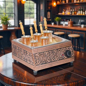 Traditional Handcrafted Copper Sand Coffee Maker Machine – 5 Coffee Pots – 1000W, 110–220V – Authentic Turkish Coffee with Rich Foam