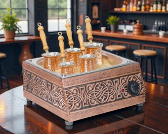 Traditional Handcrafted Copper Sand Coffee Maker Machine – 5 Coffee Pots – 1000W, 110–220V – Authentic Turkish Coffee with Rich Foam