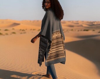 Women's Chico's Black and Grey Poncho ONE SIZE