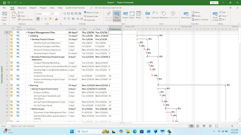 Project Management Plan Template | MS Project Gantt Chart | Pmi-based ...