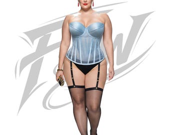 Baby Blue Sheer Corset Top: Transparent Mesh Bustier, Bridesmaid Outfit, Bachelorette Party Look