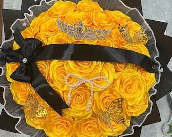 Golden Queen Bouquet, Handmade Rose Flower Arrangement